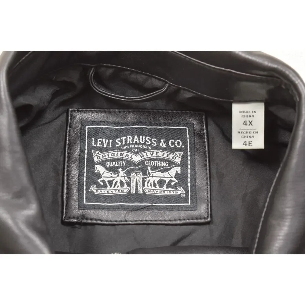 Levi's Faux Leather Belted Trucker Jacket Black Size 4X Big & Tall Faux Leather